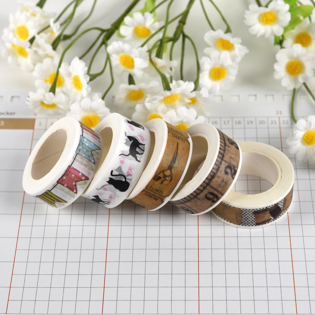 10M Grid Vintage Washi Tape Japanese Paper DIY Planner Masking Tape Adhesive Tapes Stickers Decorative Stationery Tapes 5