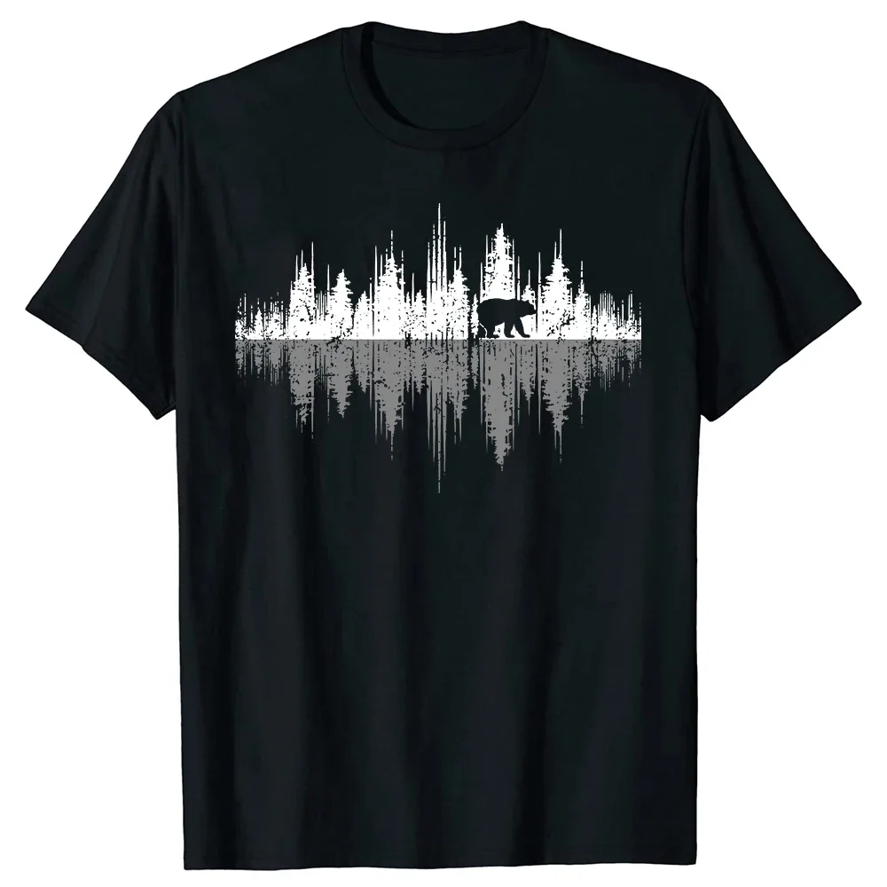Bäume Reflexion Tierwelt Tier Bär im Freien Wald T-Shirt Top Rundhals ausschnitt Kurzarm Mode T-Shirt lässig Basic T-Shirts