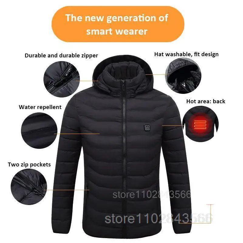 Heated Jacket Men Heated Jacket USB Electric Heated Coat Hunting Hiking Camping Outdoor Skiing Heating Jacket Camping Heated Clothing
