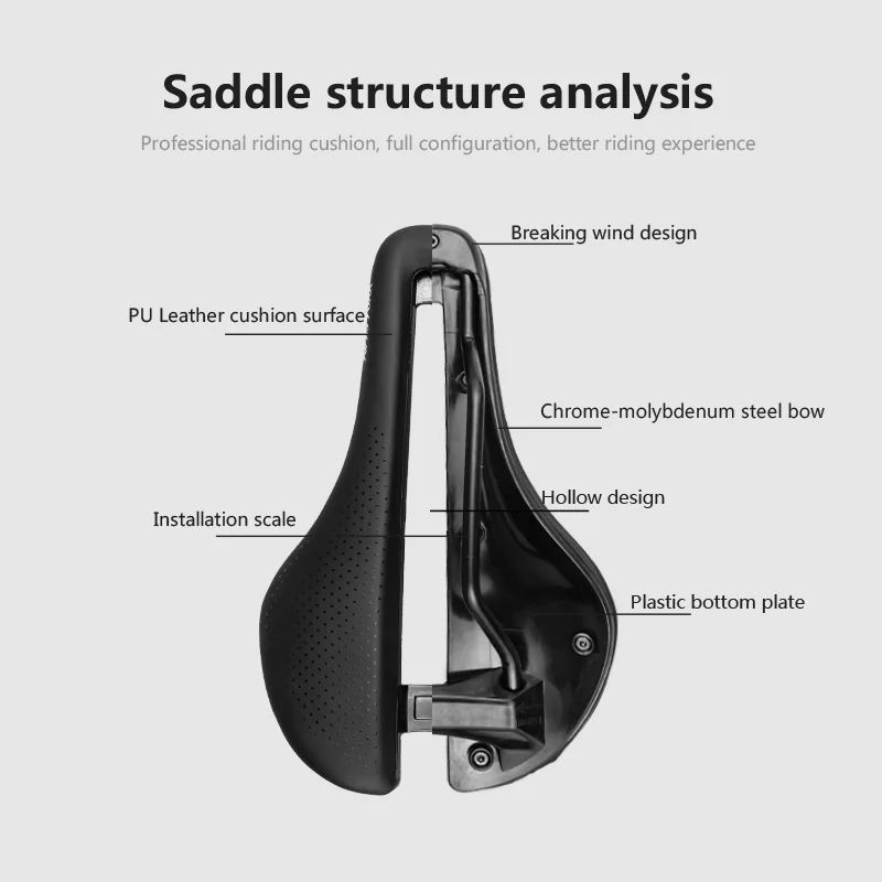WALGUN Hohl Fahrradsattel PU Wasserdicht Aerodynamisches Fahrradkissen Stoßdämpfung Fahrradsitz MTB Rennrad Sitzzubehör – Detail 10