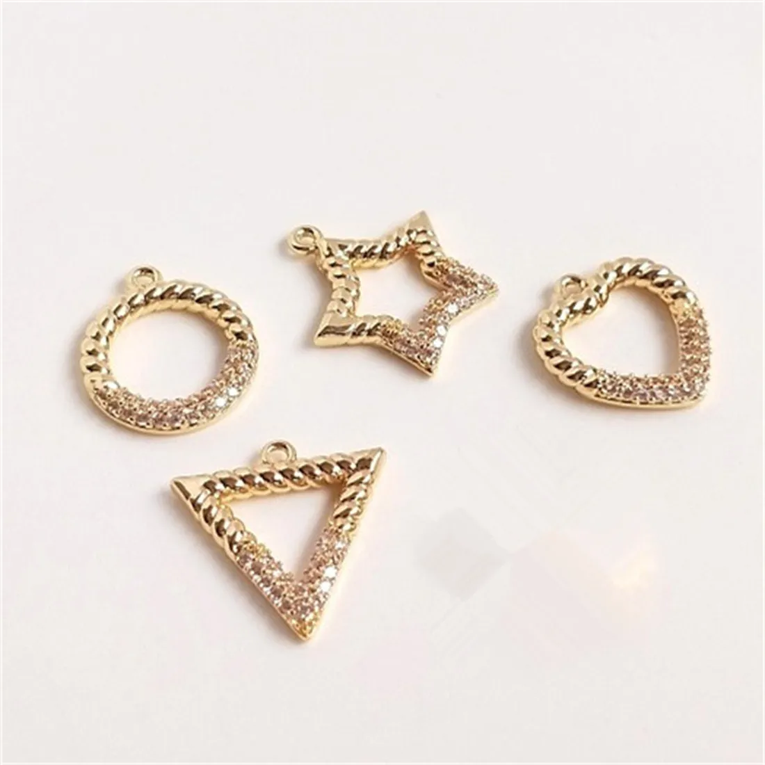 14K Gold Inlaid Zircon Pentagonal Star Shaped Geometric Triangle Circular Pendant DIY Pendant Earrings E007