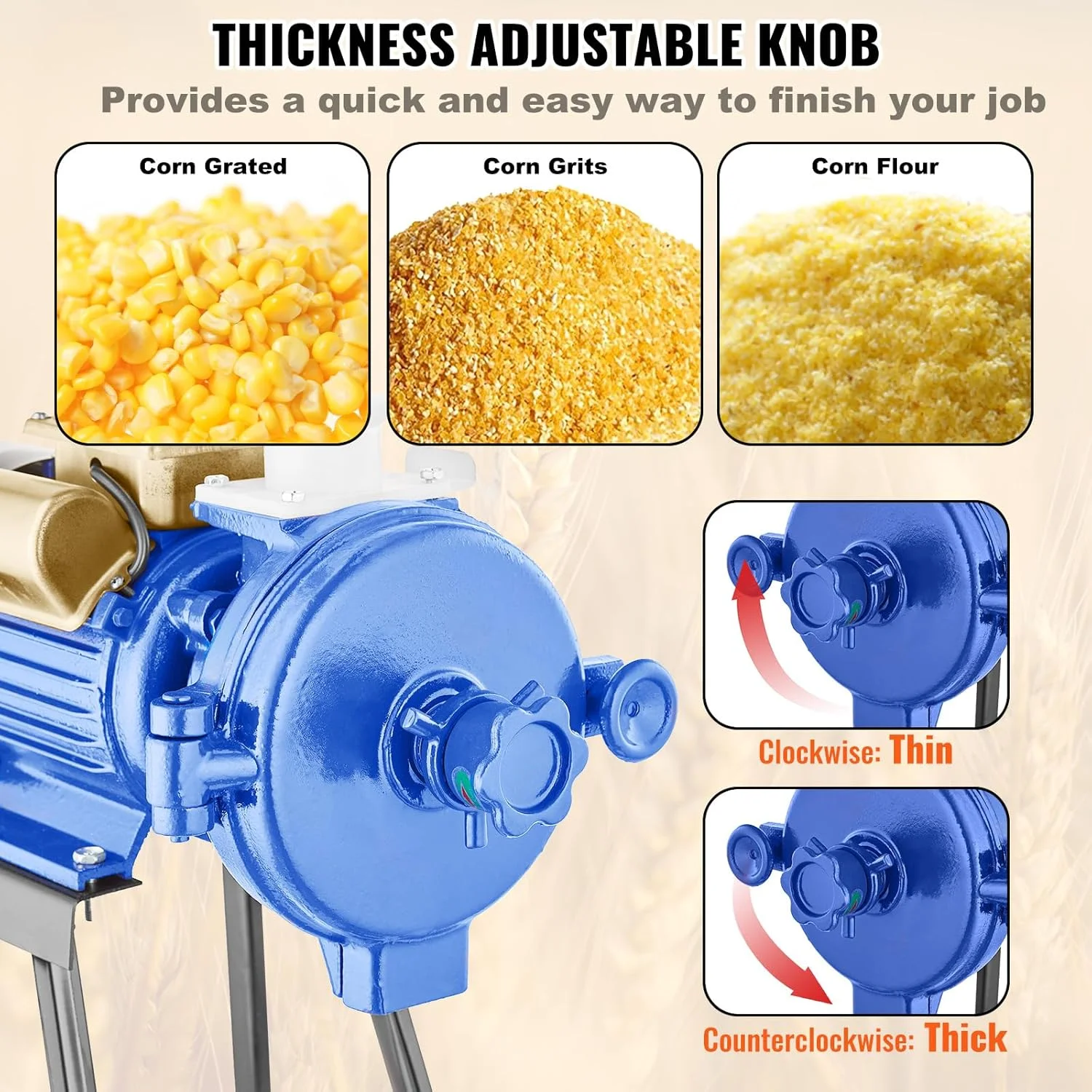 Electric Grain Mill Grinder, 3000W Spice Grinders, Commercial Corn Mill with Funnel, Thickness Adjustable Powder Machine