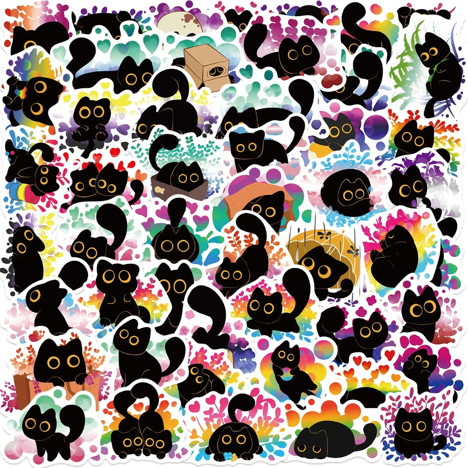 50Pcs Cool Pride Black Cat Stickers Aesthetic Decoration Cute Kitten Decals Kid Toy Laptop Guitar Car Bike Skateboard Sticker