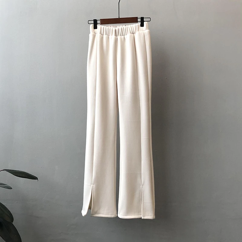 capri pants 2022 Spring Casual Long Pants Stretch High Waist Wide Leg Pants Female Trousers Women Furry Inner Warm Long Pants champion sweatpants