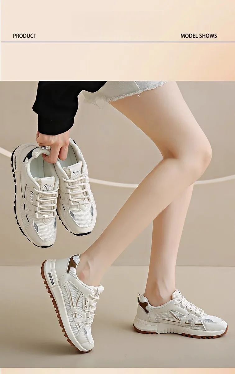 Zapatos blancos pequeños transpirables de malla con suela gruesa para mujer, nuevos y versátiles zapatos casuales de tabla con forma de bizcocho_voghion.com