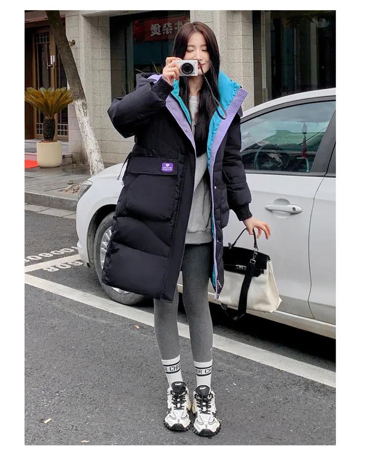 Oversized Winter Hooded Parker Women Down Jacket 2026 New Thicken Cotton Padded Coat Fashion Long Overcoat Female Warm Parkas