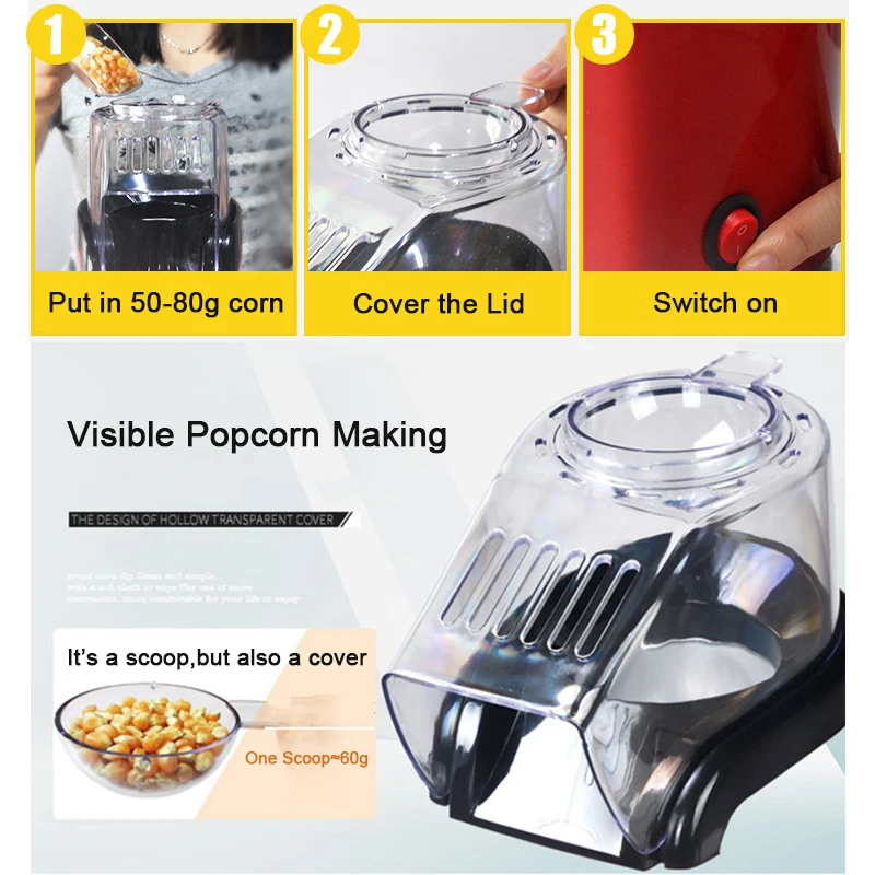 1200W Mini Household Healthy Hot Air Oil-free Popcorn Maker Corn Popper For  Home Kitchen - AliExpress