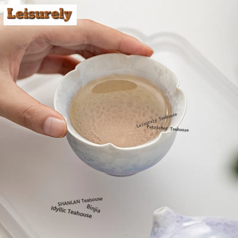 100ml Kiln Fambe Crystal Glaze Flower Mouth Teacup Antique Tea Bowl Tea Pair Tea-tasting Smelling Cup Jianzhan Master Cup Craft
