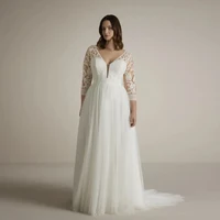 Charming V Neck Wedding Dresses with Lace Ivory Strapless Bridal Gowns for Women 2025 Summer Three Quarter Vestido De Novia New 1