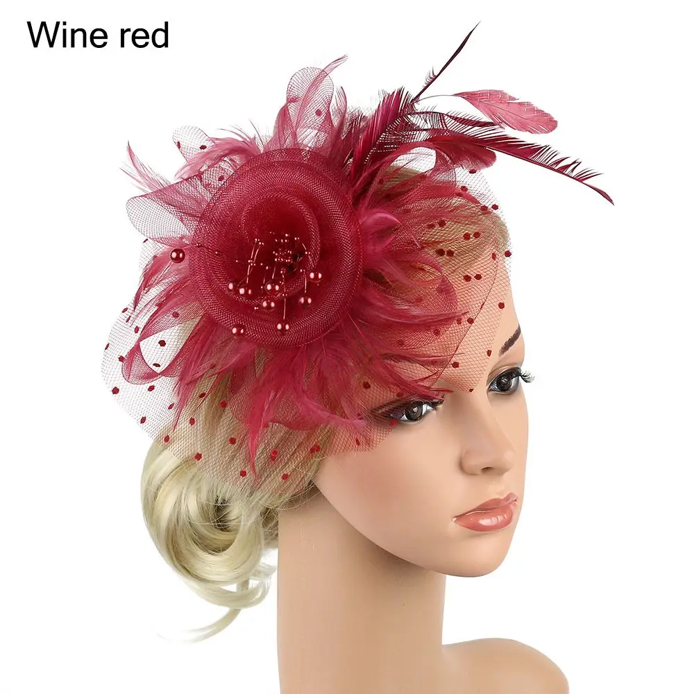 Elegant Women's Mesh Flower Feather Fascinator Headband and Hair Clip