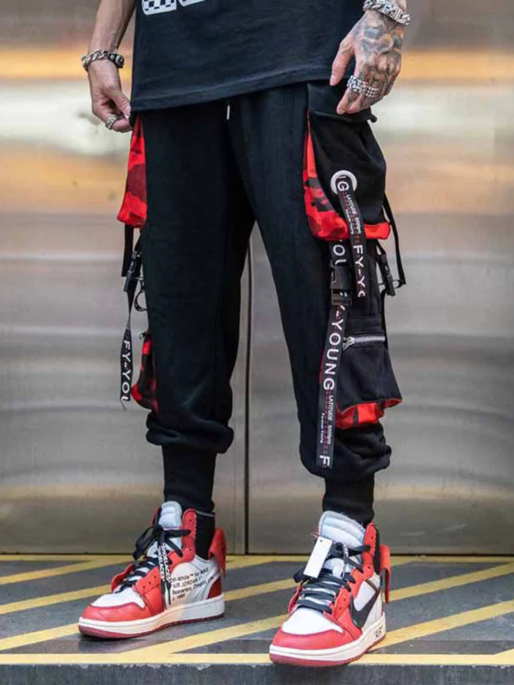 Red Sweatpants Streetwear, Baggy Black Red Pants