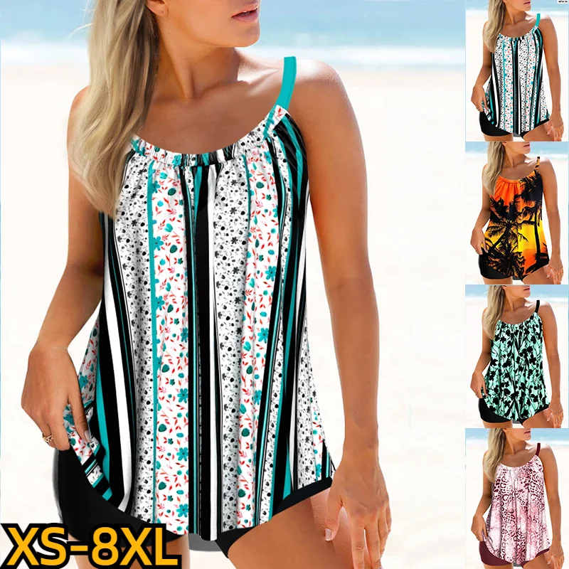 

2023 Swimwear Summer Women's High Waist Sexy Swimwear Women's Two Piece Swimwear Tankini Swimwear Fashion Print Beachwear