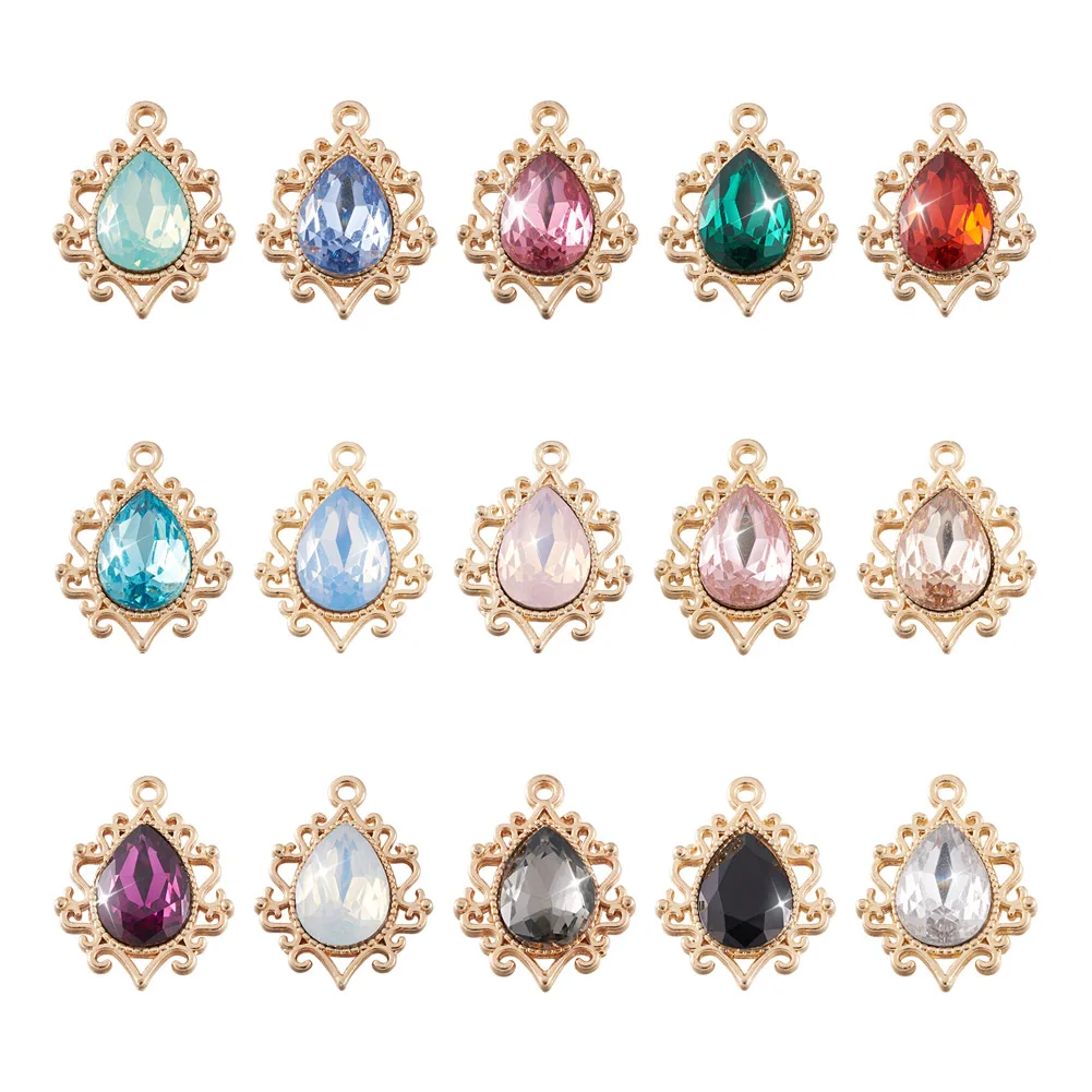 

30Pcs Mixed Color Alloy Resin Teardrop Waterdrop Charms with Rhinestone Pendants For Necklace Bracelet DIY Jewelry Making