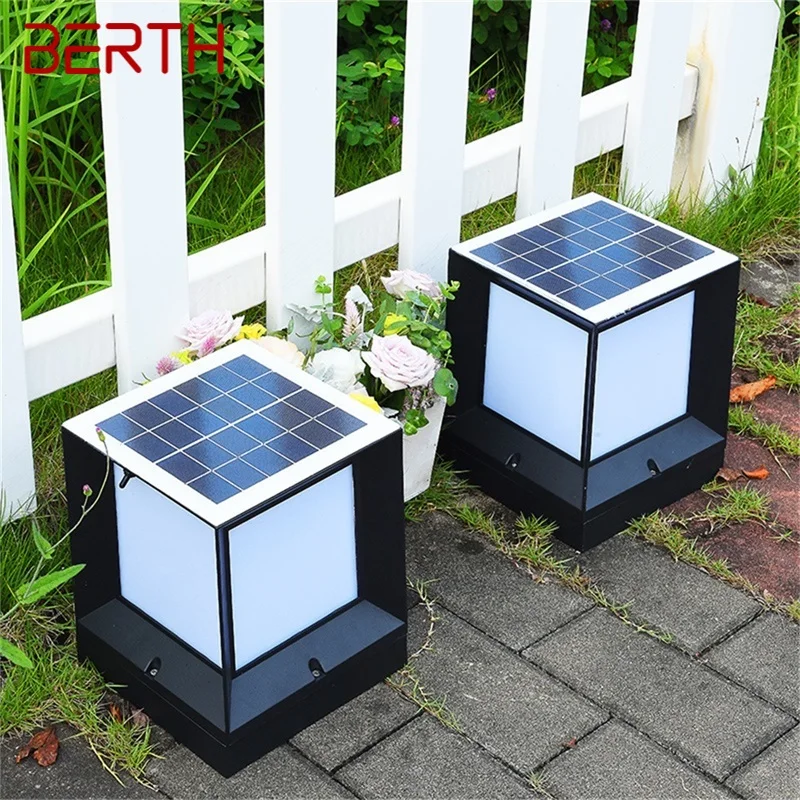 BERTH Solar Modern Wall Outdoor Cube Light LED Waterproof Pillar Post Lamp Fixtures for Home Garden