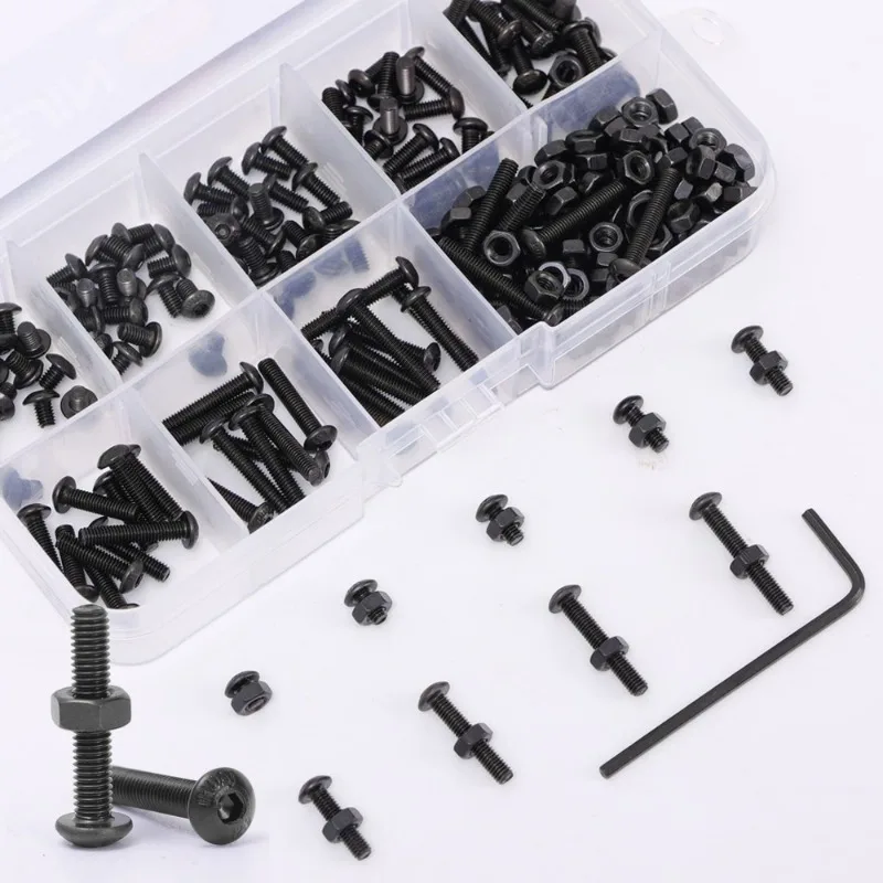 Description Picture 5 of itemRound Hex Cap Screw Set Black Carbon Steel Hexagon Sockets Button Head Drive Screw Nut Furniture Screw Fasteners Assortment Kit
