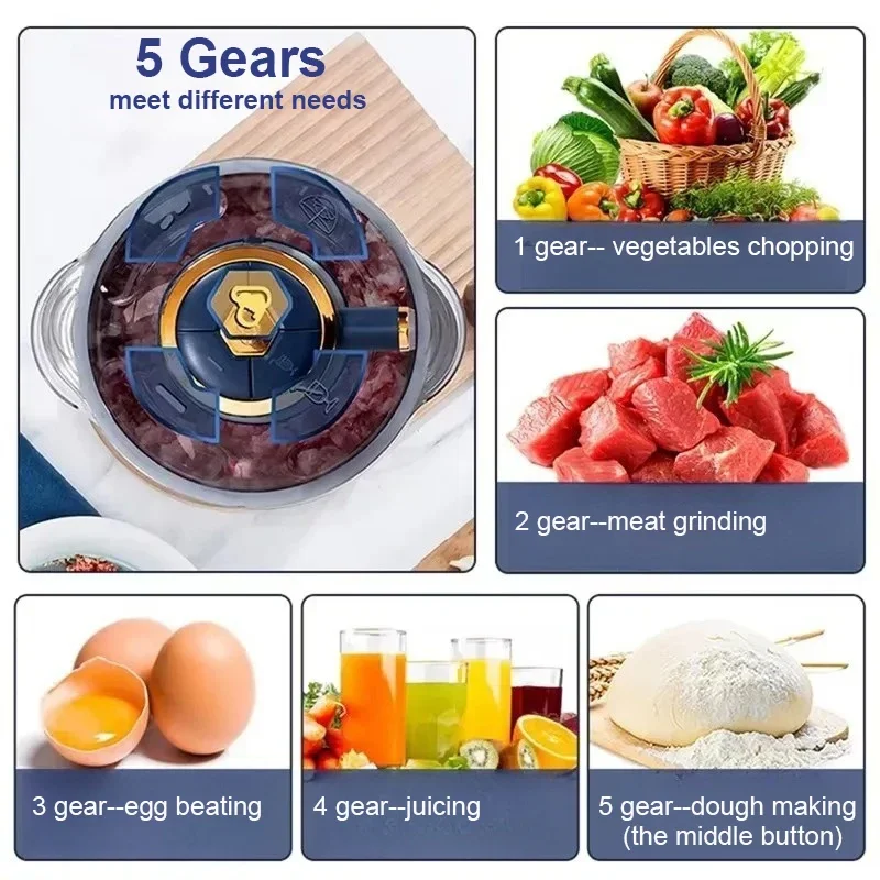 Electric Meat Grinder 5L Stainless Steel Meat Mincer Vegetables Blender, 500W Household Stuffing and Food Processor 5 Speeds