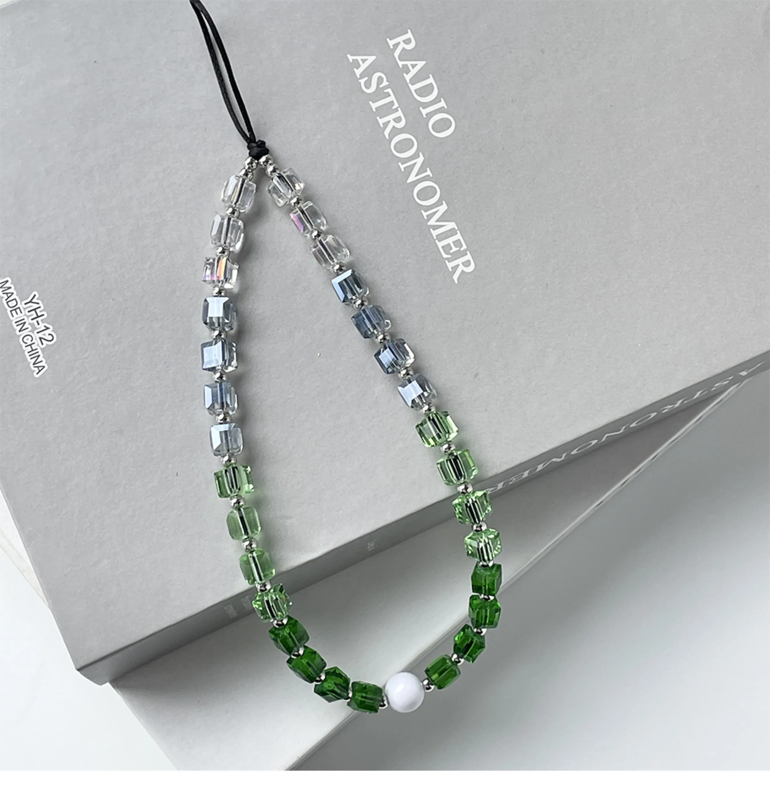 Gradient Color Square Crystal Mobile Phone Charm Strap Glass