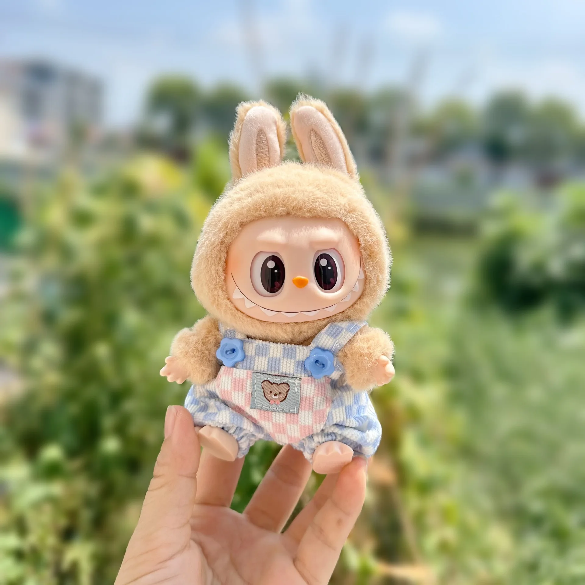 Ropa para mini muñecas de peluche, accesorios y atuendos para muñecas ídolos de Corea Kpop Exo Labubu V1 V2, camisa a rayas, mono con bolsillos