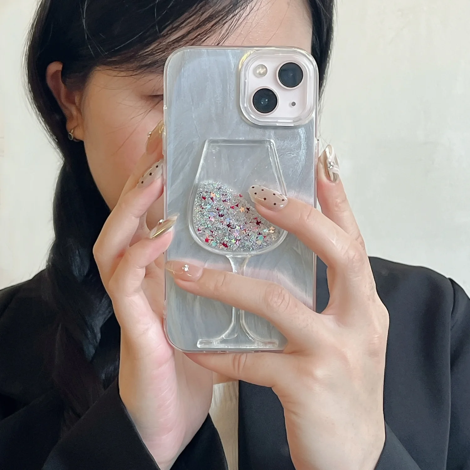 Cheers Glitter Wine Glass Gradual Laser Lines Hard Phone Case