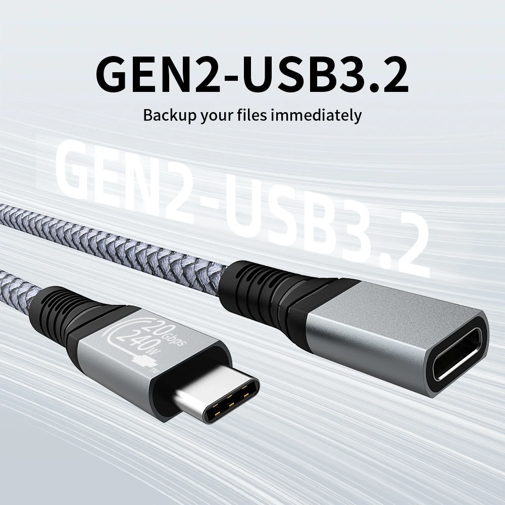 USB C 연장 케이블 오디오/비디오 4K@60HZ 타입-C 남성-여성 USB 3.2 연장 케이블 맥북 프로 에어용 20Gbps USB 데이터 케이블
