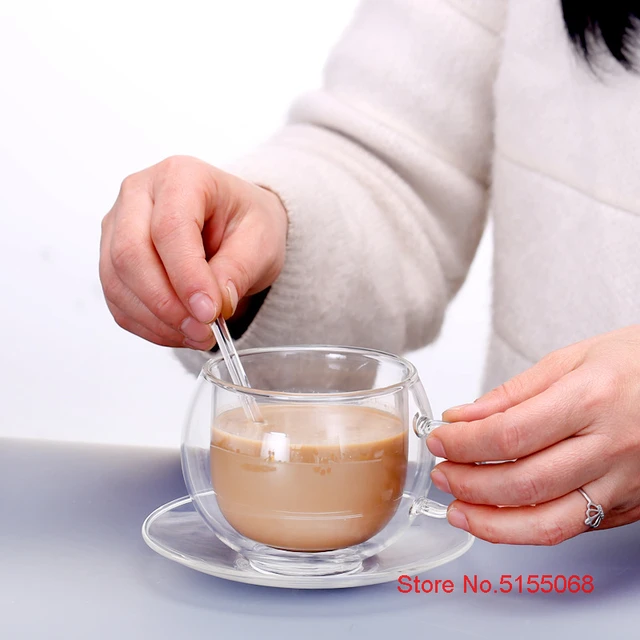 150/250ml Double Wall Glass Coffee Cup With Saucers And Spoon Heat  Resistant Espresso Cups Set Handle Mug Drinkware Teacup - AliExpress