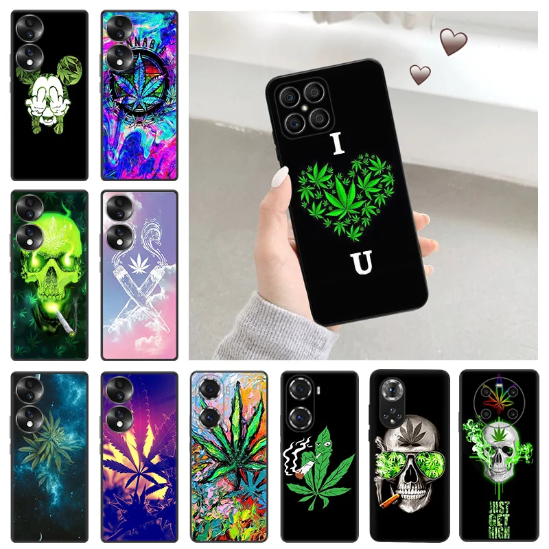 Custodie Per Telefoni Per Honor 90 70 20 8X X8 X7 X6 Magic5 4 Lite Nova Y91 11 Abstract Cannabis Leaf Weed Art Black Soft Anti-Drop Cover