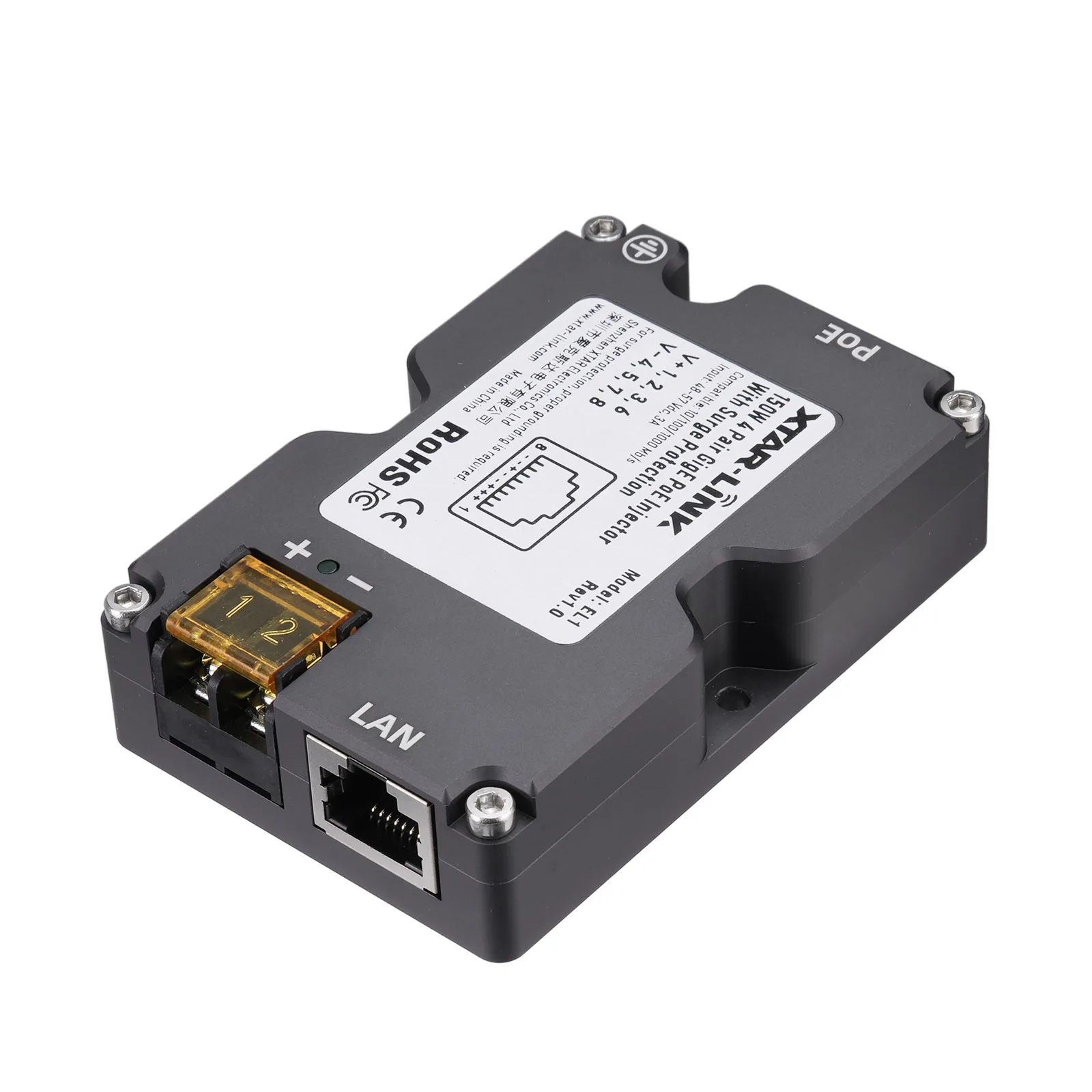 GigE PoE Injector for Security Systems with 48-57V Input