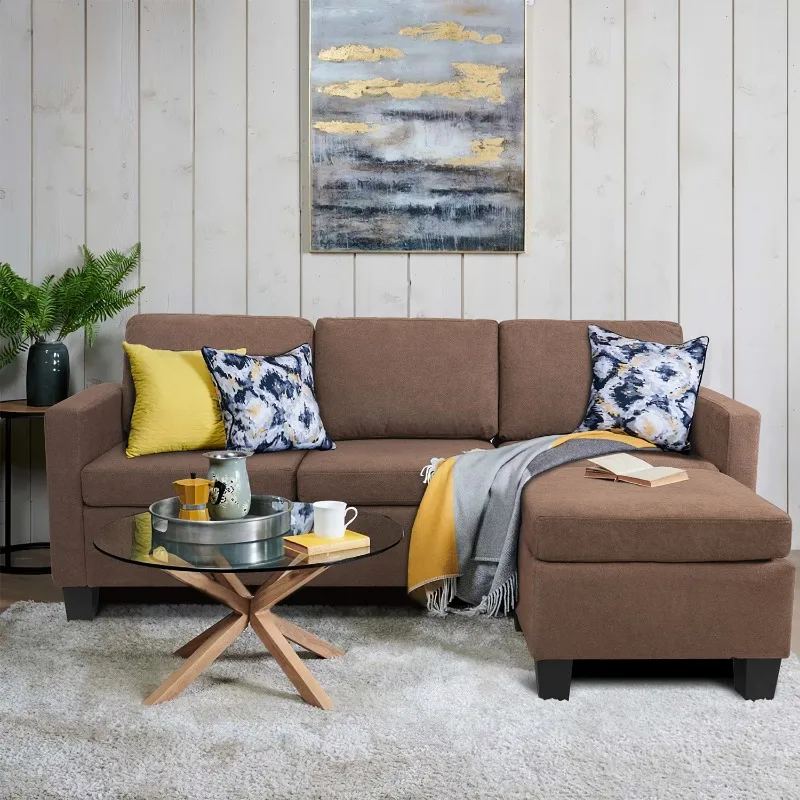 

Vineego Linen Fabric L-shape Sofa Sectional Couch for Living Room, Brown