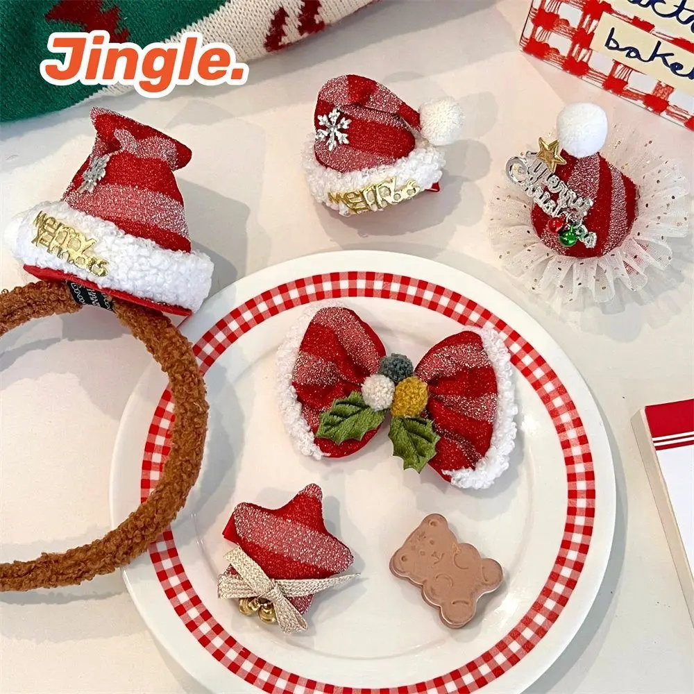 Merry Christmas Decor Christmas Hairpin Sequin Star Christmas Hat Headband Red Barrette Santa Claus Children Antler Hair Clip