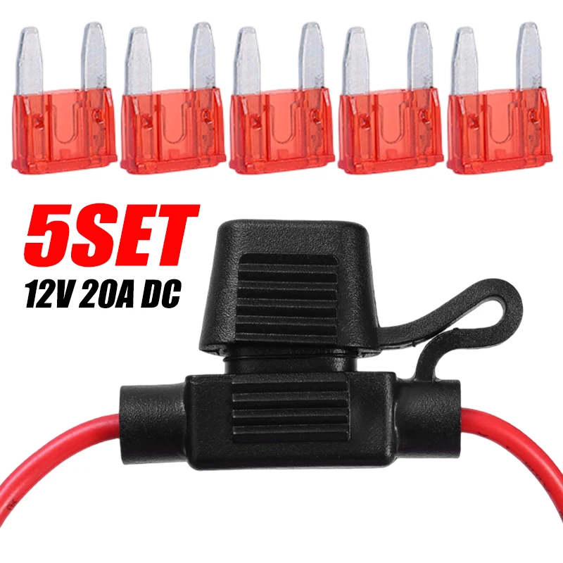 

5PCS Mini Small and Medium Car Blade Adapter Fuse Holder Splash Proof Car Fuse Socket Set for 12V 20A Wire Cut Off Switch Socket