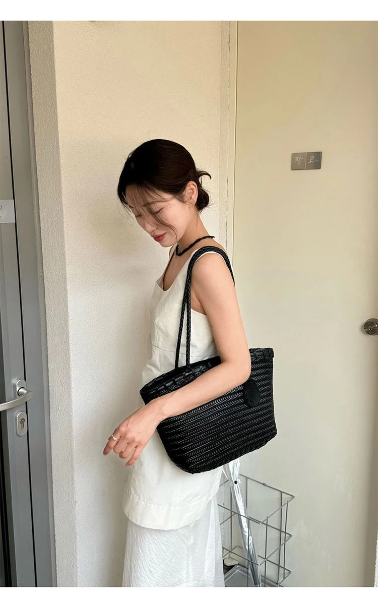 Woven Bags for Women Fashion Top Handle Shoulder Bag Soft Vegan Leather Work Shopper  Beach Travel Tote Bag with Purse