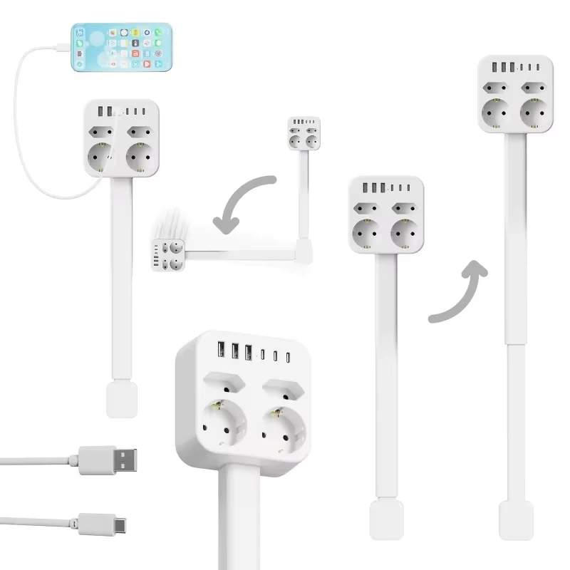 전원 콘센트 확장기 전원 소켓 확장기 2xAC 소켓 1xUSB A 1xUSB C 플러그 앤 플레이 180도 회전 가능 소파용 다용도