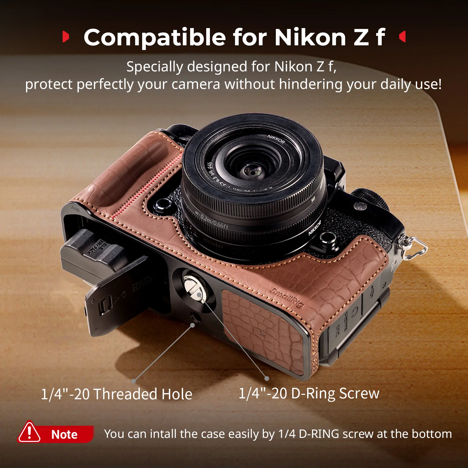 Z f Leather Case Kit for Nikon Z f with Shoulder Strap, Built-in Front Handle An