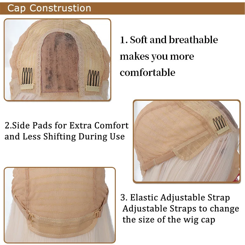 Hand-woven forehead lace synthetic long straight wig women's wig 5*0.5cm white 28-inch heat-resistant fiber headgear