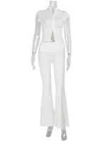 Costume fourreau décontracté pour femmes, mode Sexy, manches courtes, ajouré, 2 pièces (hauts + pantalon Long), ensembles assortis, survêtement féminin 6