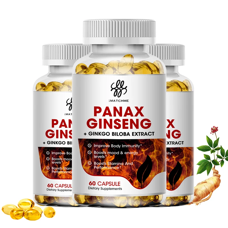 Red Panax Ginseng + Ginkgo Biloba + Ashwagandha for Energy Strength Focus Memory and Mental Performance 120PCS