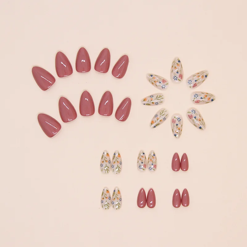 Nail Polish 24 Pcs Press on Nails Pink Nail polish Glossy Artificial Finger Manicure Reusable False Nails for Women