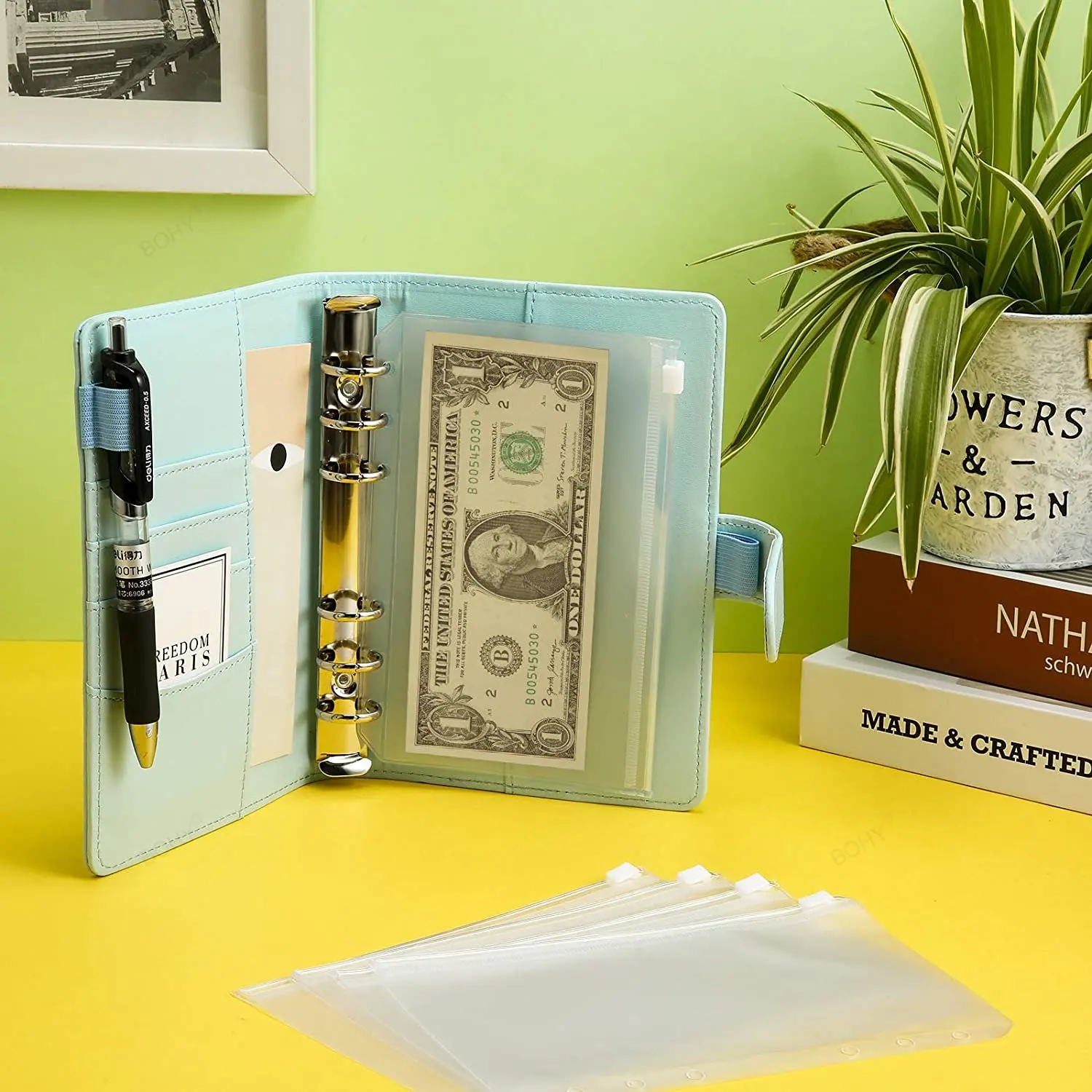 Elegant PU Leather Budget Planner with Cash Envelope System and Organizer Accessories