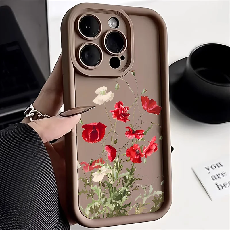thumbnail image 1 of Fundas de silicona líquida para iPhone 15 Pro Max Funda iPhone 13 11 12 14 16 Pro XS X XR 7 8 Plus S 2020 2022 Funda a prueba de golpes con flores, 1 of 4