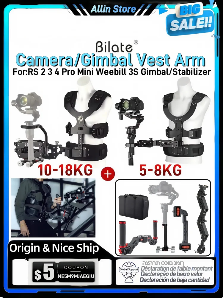 Bilate Camera Stabilizer Vest Arm for RS3 Mini RS3 Pro RS4 Crane 2 3S Shock Absorption Steadicam Large Load-Bearing pk EASYRIG,handheld gimbal stabilizer