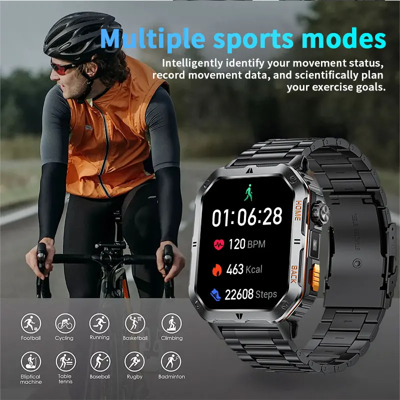 LIGE Outdoor Sports Fitness Tracker Smart Watch 2.01 inch HD Screen LED Flashlight Bluetooth Call Smartwatch Men For Android IOS
