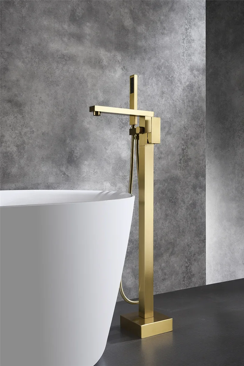 Description Picture 6 of itemBathroom Bathtub Faucet + Handheld Shower Free Standing Brushed Gold Luxury BathTub Mixer Taps Floor Mounted