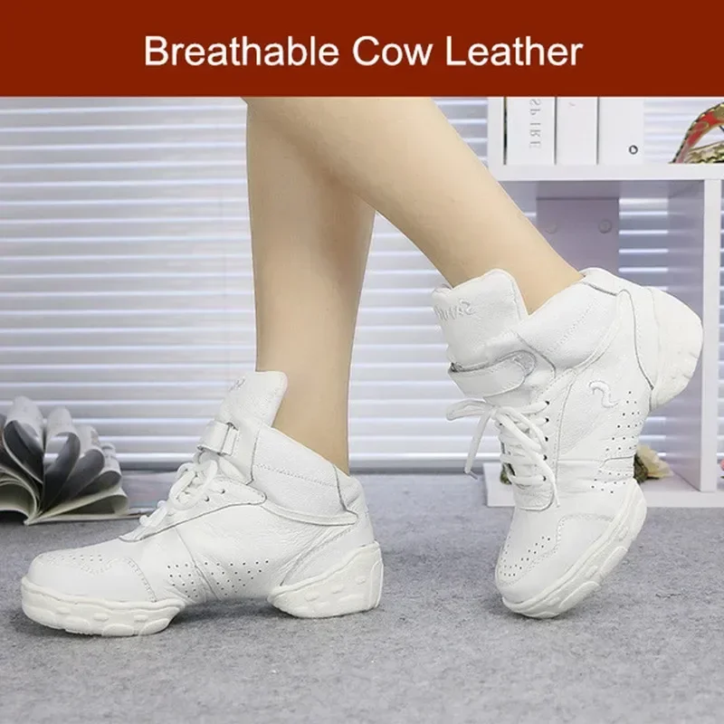 Men Leather Mesh Upper High Top Elevator Shoes Inside Professional Dance Sneakers Jazz Salsa Modern 4