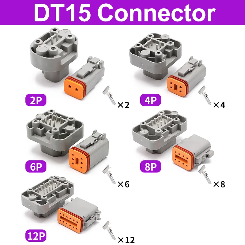 도이치 DT15 시리즈 방수 커넥터, 핀 포함 자동차 밀폐형 플러그, 2 핀, 4 핀, 6 핀, 8/12 핀, 10 세트, 50/100 세트