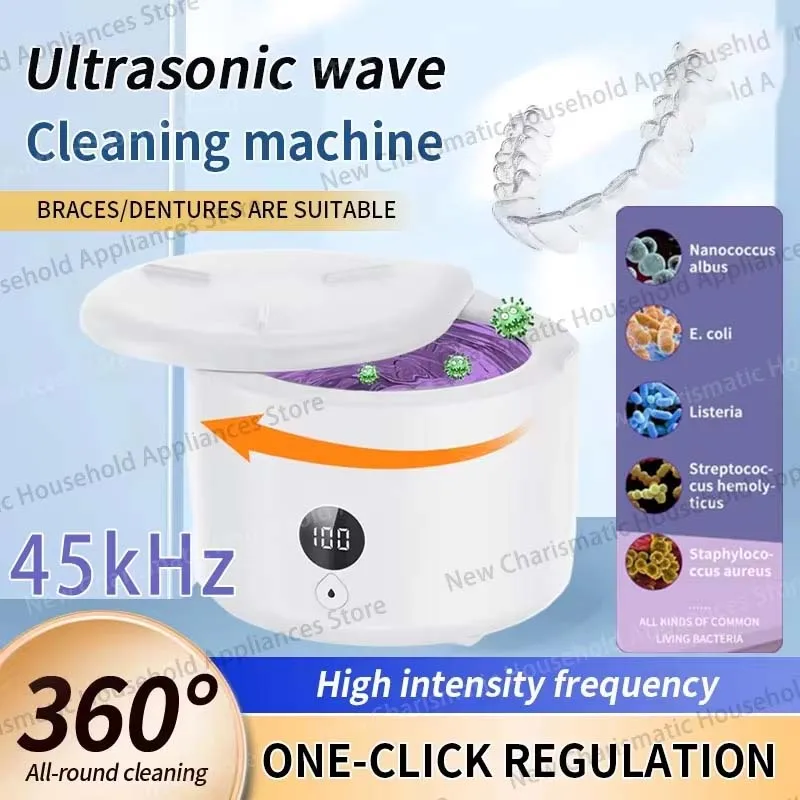 2026 New 45KHz Ultrasonic Machine Cleaner Aligner Denture Clean Box Portable USB Rechargeable Home & Travel Use 5-Min Deep Clean 1