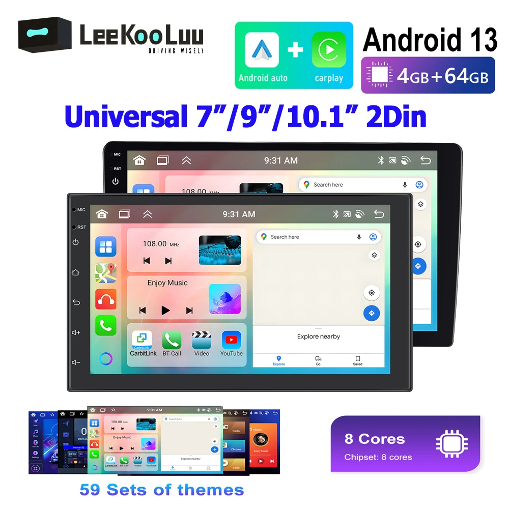 LeeKooLuu 안드로이드 13 자동차 라디오 2 Din GPS 네비게이션 멀티미디어 플레이어 무선 Carplay 안드로이드 자동 VW 닛산 도요타 포드