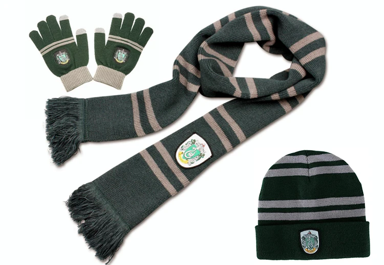 Scarf Accessories Knitting Scarf Hogwarts Cosplay Knitted Hat Gloves Three Pieces Gryffindor Slytherin Children Adult Gift