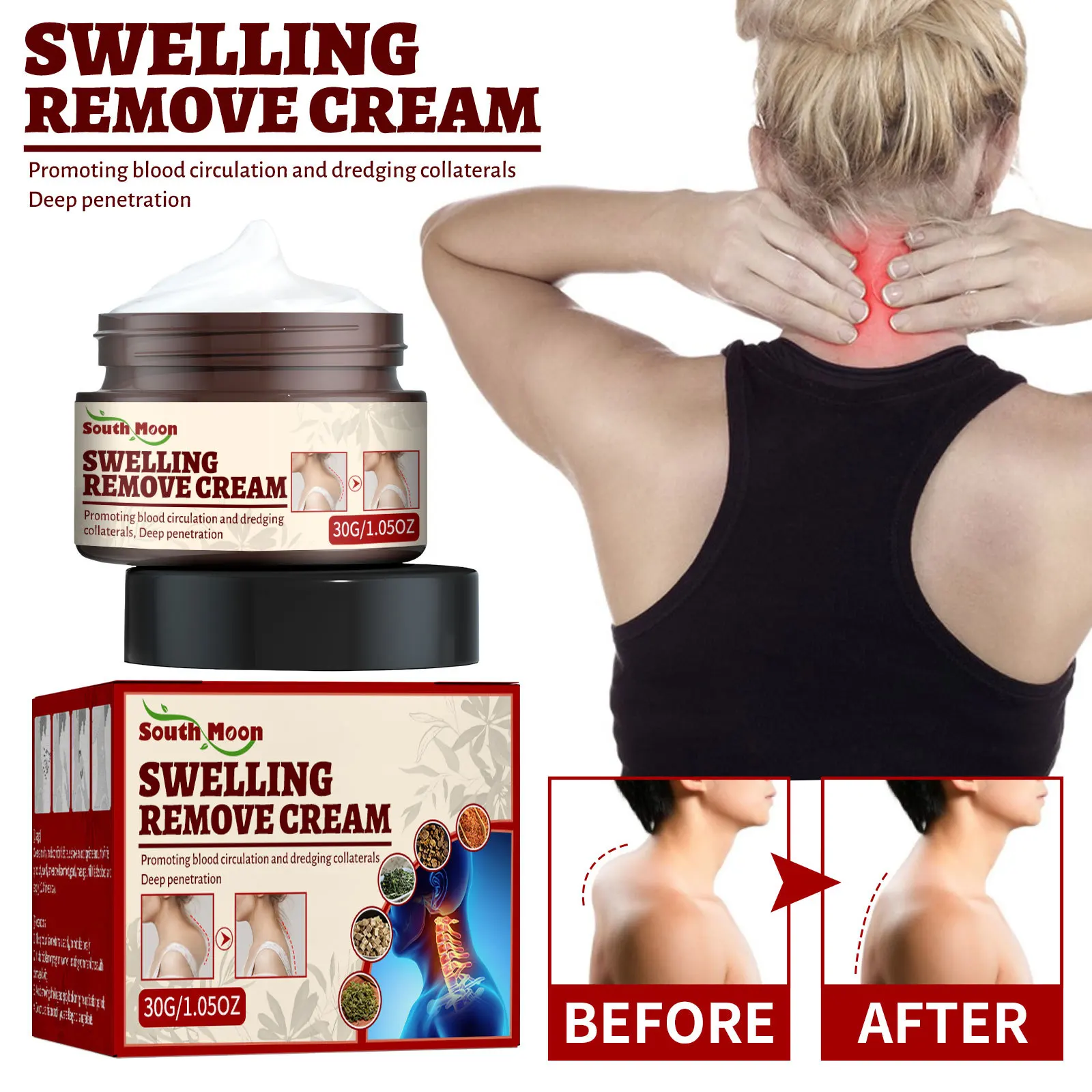 

Swelling Remove Cream Natural Plants Promotes Blood Circulation Dredging Collaterals Relieve Pain Discomfort Eliminate Swelling
