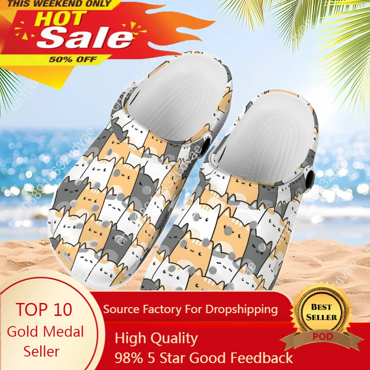 

Cute Cats Cartoon Teenager Clogs Lightweight Slip-on Slides Sandals Wear Resistant EVA Girls Boys Hole Shoes Flats