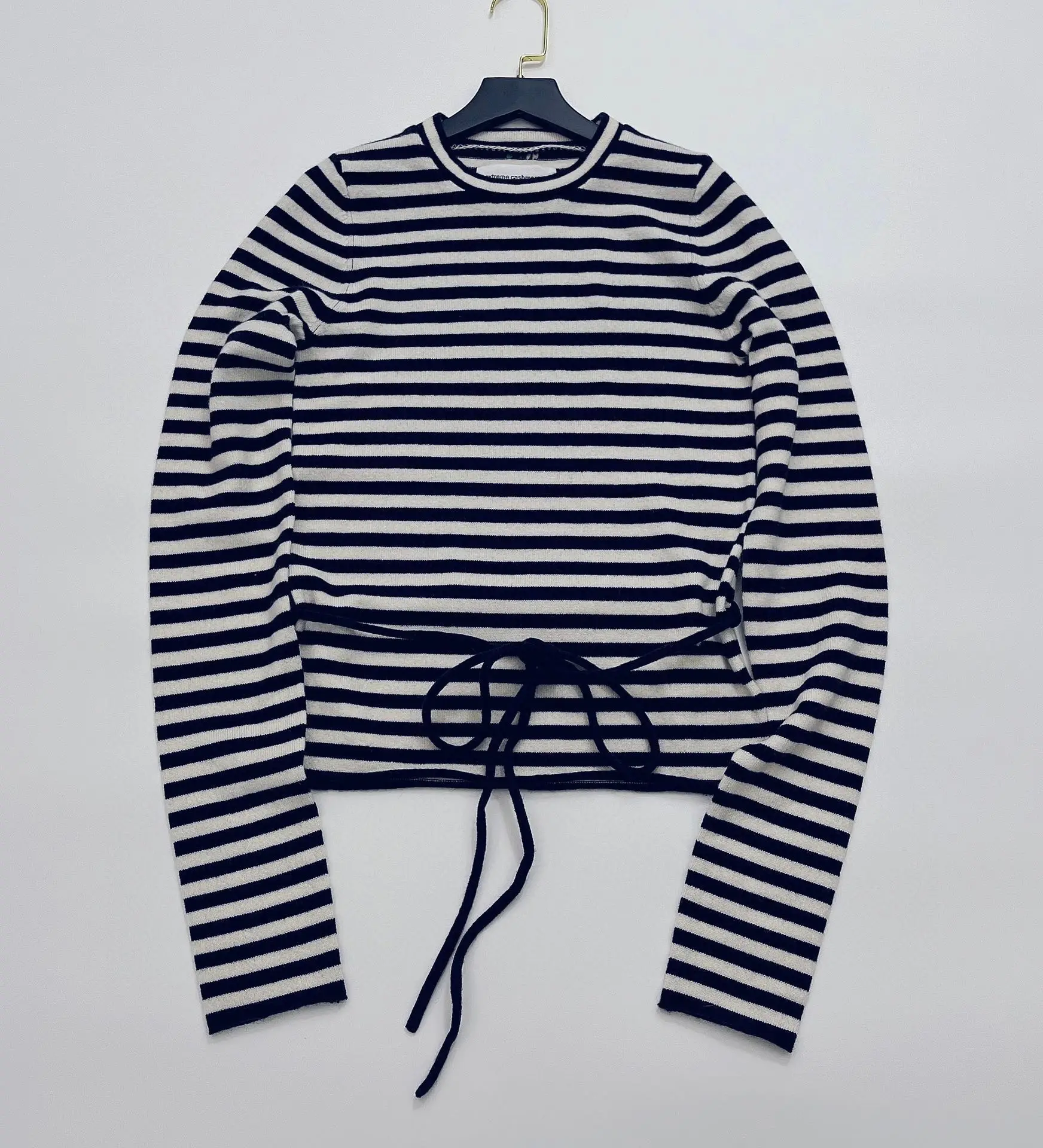 

2022 Autumn and Winter Slim Cashmere Wool Knitwear Belted Striped Sweater for Women